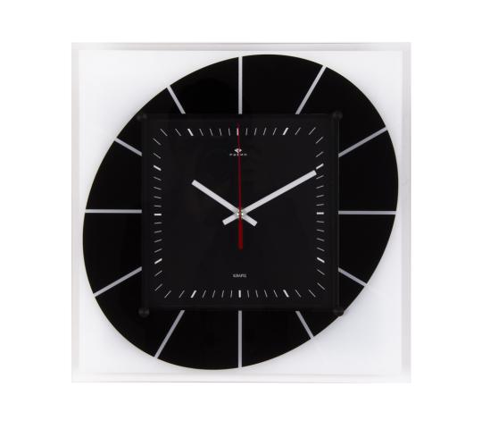 Фото 12 3636-004 (10) Часы настенные квадрат 35х35см, корпус черный "Овал" 2022